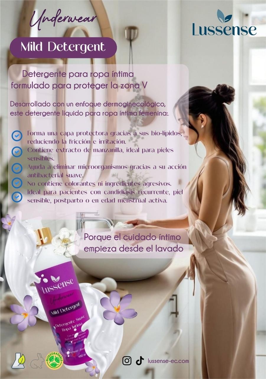 Lussense Underwear Mild Detergent bottle with chamomile and biolipids for intimate clothing, gentle and antibacterial.